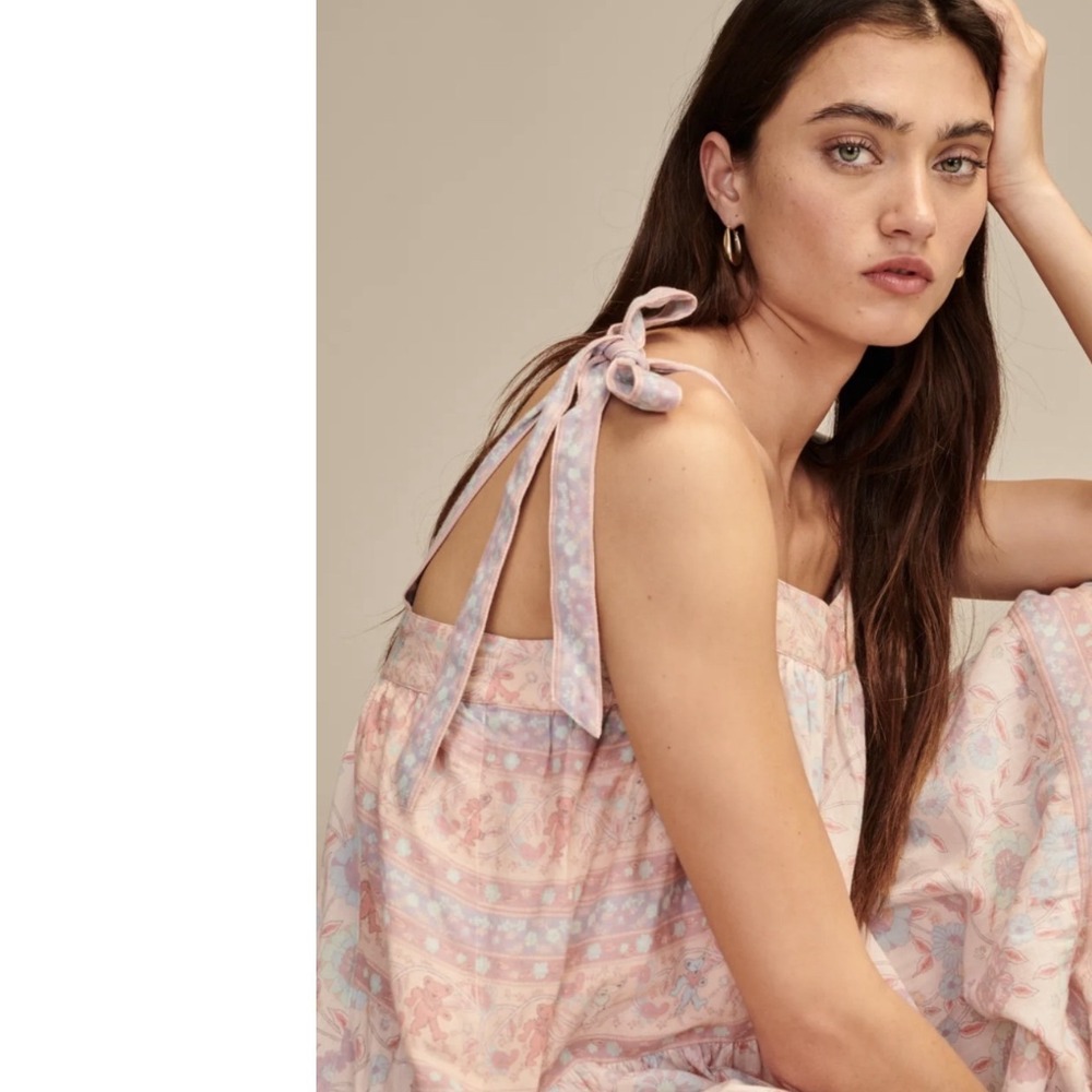 Lucky Brand Grateful Dead Floral Dancing Bears Whimsical Boho Midi Dress Pink M - Picture 8 of 12